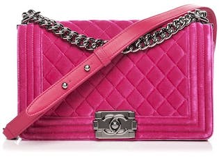Chanel Fuchsia Quilted Velvet Small Boy Flap Bag For Sale at 1stDibs