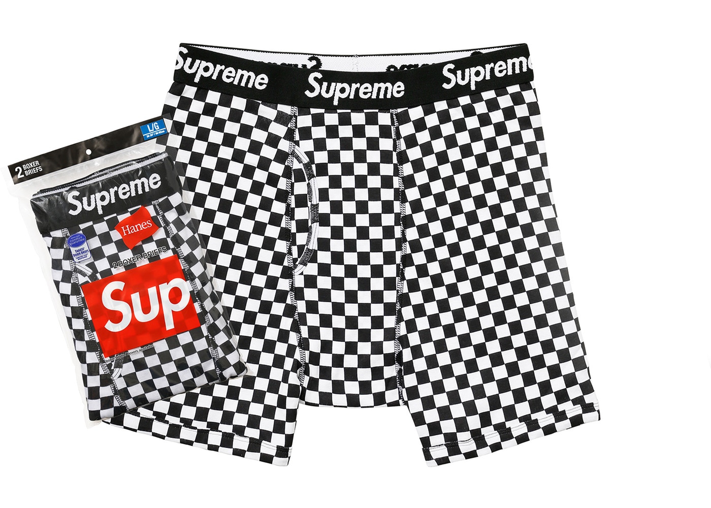 Supreme / Hanes Black + Grey Boxer Briefs Underwear (2 Pack) X