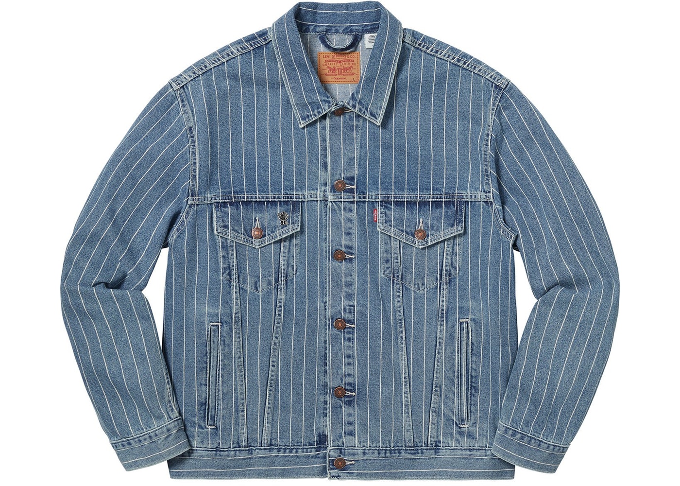 Supreme levi's pinstripe trucker jacket on sale