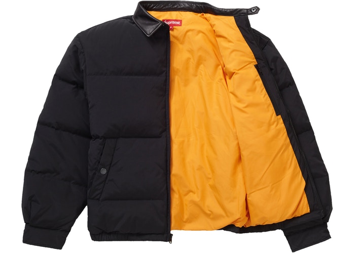 supreme leather collar puffy down jacket-