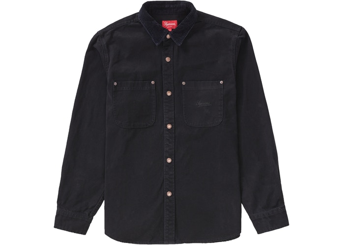 Supreme Script Canvas Snap Shirt Black Fall/Winter 2019