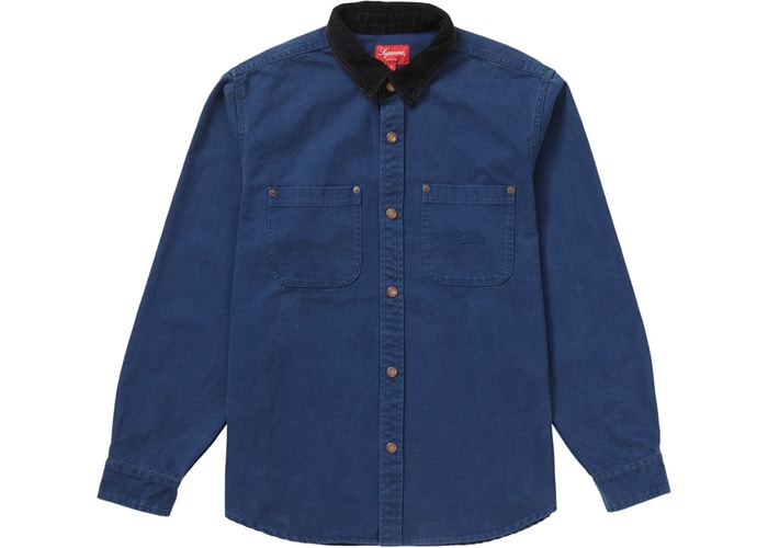 Supreme Script Canvas Snap Shirt Blue Fall/Winter 2019