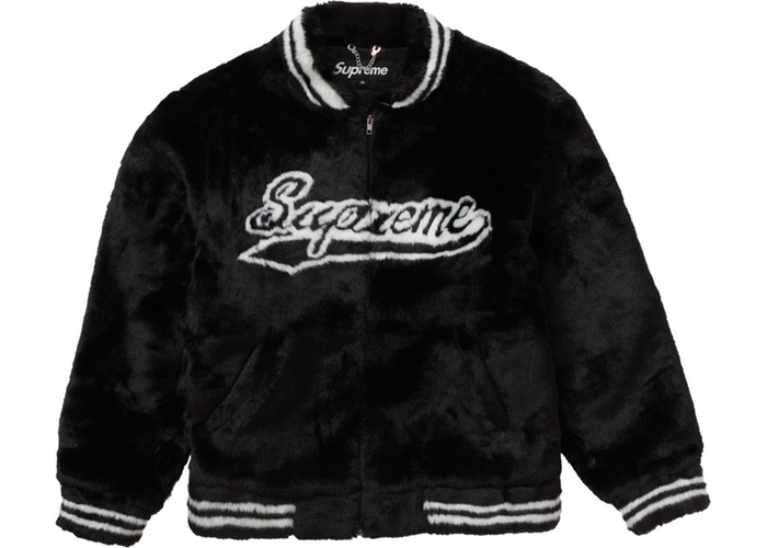 Supreme Faux Fur Varsity Jacket Black Spring/Summer 2020