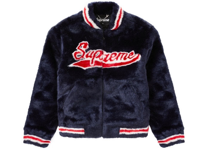 Supreme Faux Fur Varsity Jacket Navy Spring/Summer 2020