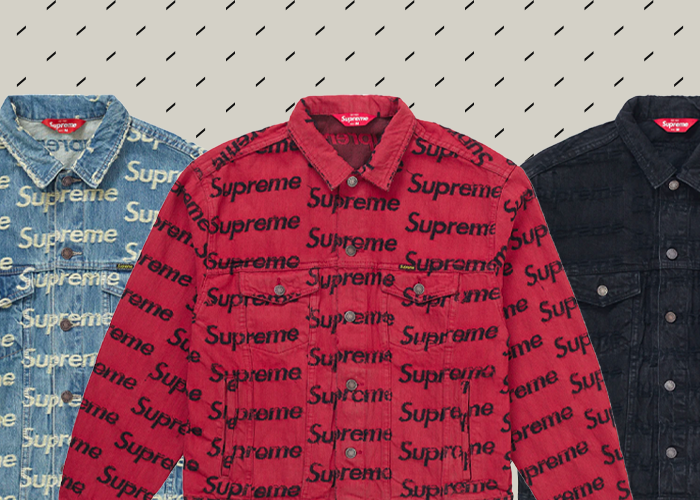 supreme denim jacket red