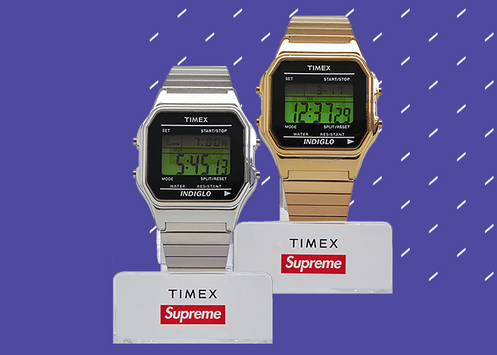 supreme timex digital watch silver