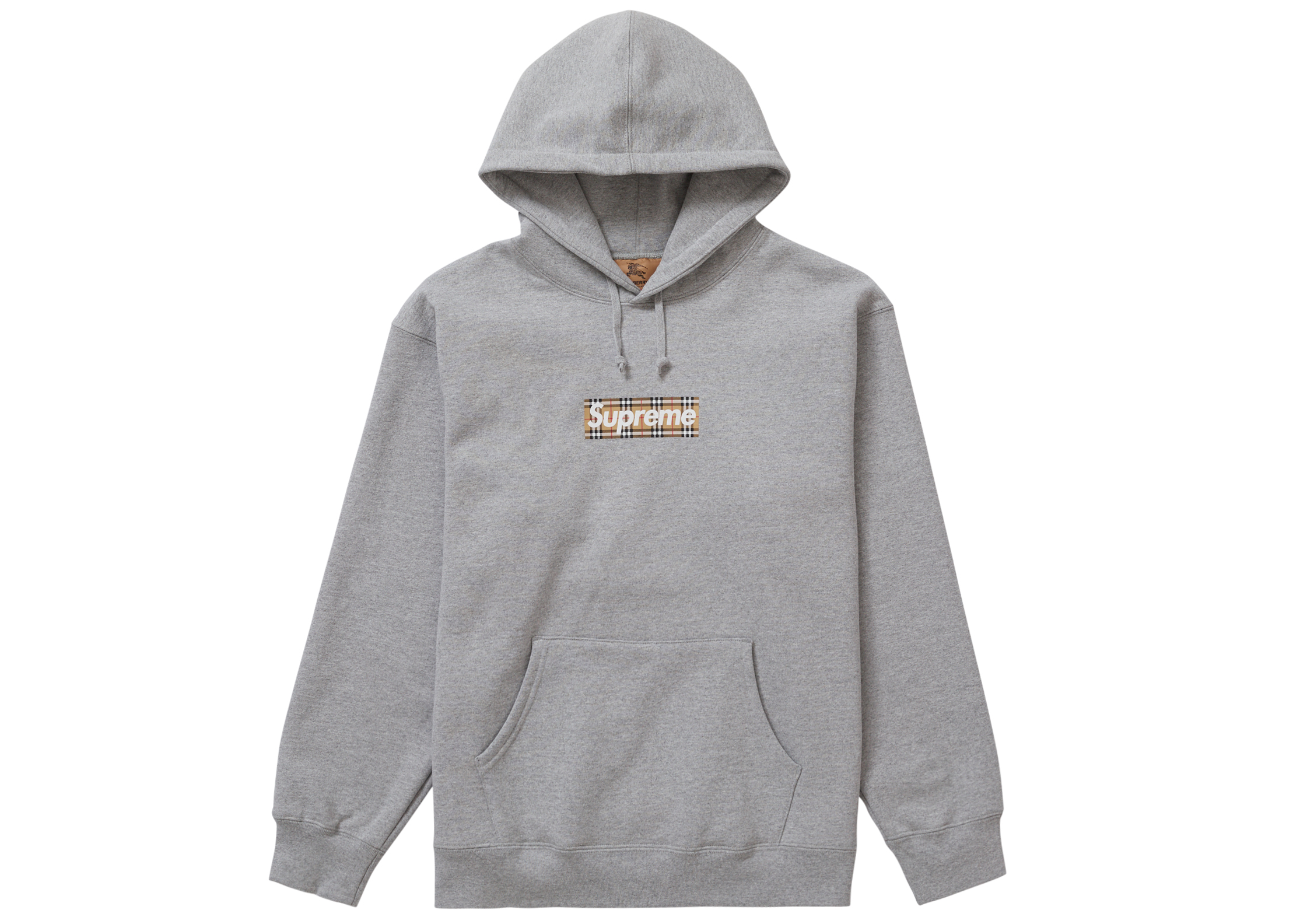 Supreme Burberry Box Logo Hooded Sweatshirt Heather Grey Men's